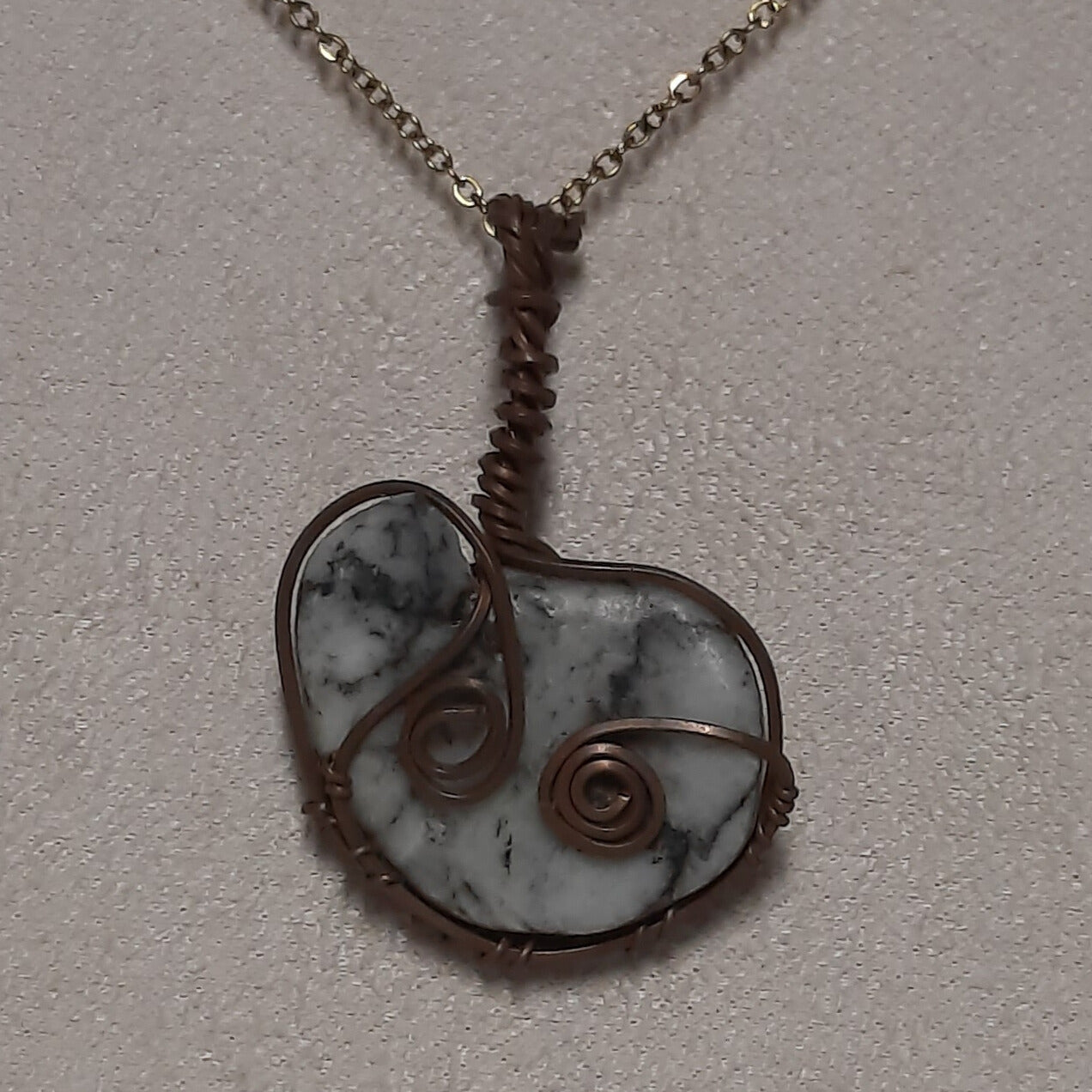 The Snowdrift Heart (Copper-Wrapped Pinolith Pendant)